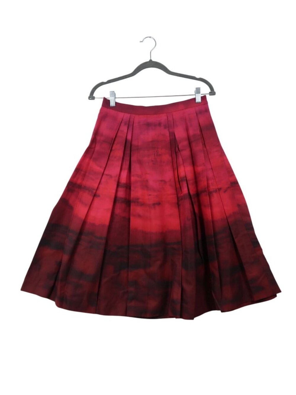 Anthropologie Jigsaw 6 Red Pink Ombre Pleated A-Line Skirt Silk